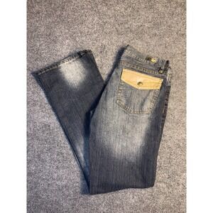 Old Skool Jeans Womens 9/10 Dark Blue Faded Studded Pocket Mid-Rise Straight Leg